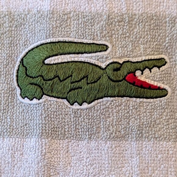 LACOSTE White Big Crocodile Bath Towel Measures 30" x 52" - Picture 2 of 3
